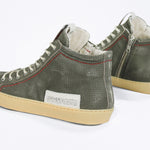 Men's ORIGINAL LC17 High-top Perforated Aged-Khaki Leather sneaker with signature red stitching and a dark natural rubber sole.
