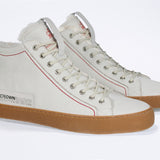  Women's ORIGINAL LC17 Fur-lined High-top in White Leather sneaker with signature red stitching and a natural rubber sole.