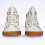 Women's ORIGINAL LC17 Fur-lined High-top in White Leather sneaker. with signature red stitching and natural rubber sole.