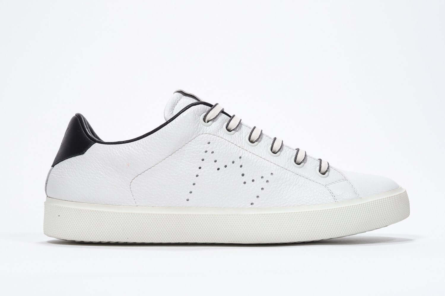 Men’s Italian Low-Top LC06 Sneaker in White & Black Leather showcasing sleek design and premium materials.